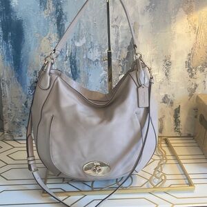 Genuine Coach  Taupe Leather Hobo Bag Circle “Whiplash”2 Way Nubuck Calfskin Bag